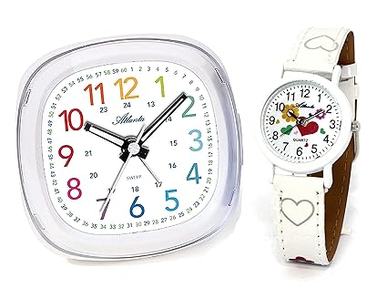 Kinderwecker ohne Ticken + Armbanduhr für Mädchen Weiß - 1736-0 KAU ws