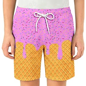 Ice Cream Shorts Boys Kids Summer Lightweight Breathable Athletic Gym Baseball Workout Shorts for 2-9 Years