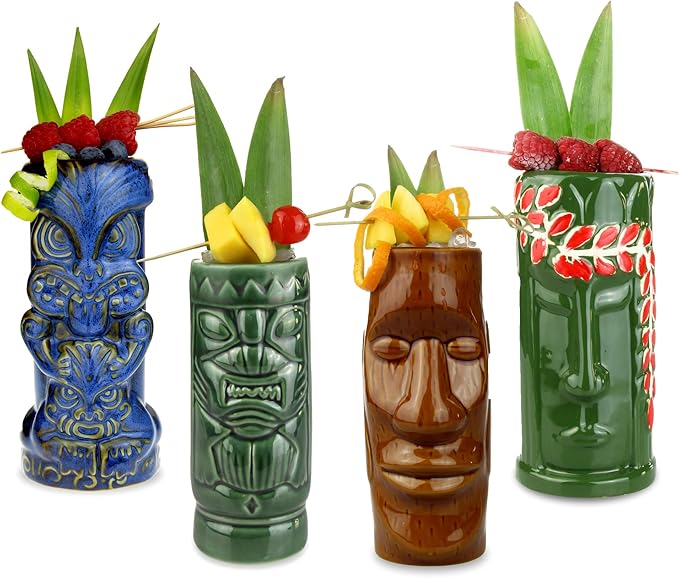 bardrinkstuff Ceramic Beach Tiki Party Pack Set of 4 Ceramic