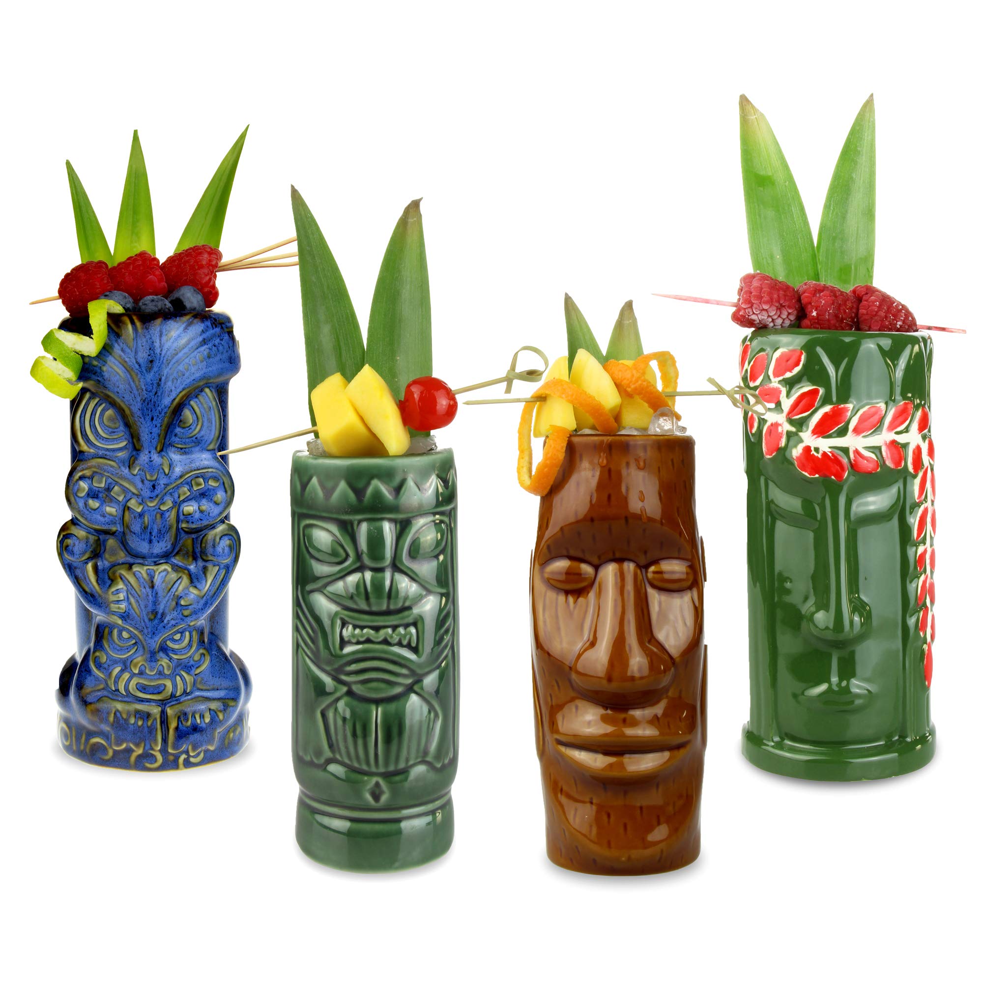bar@drinkstuff Ceramic Beach Tiki Party Pack - Set of 4 - Ceramic Cocktail Mugs