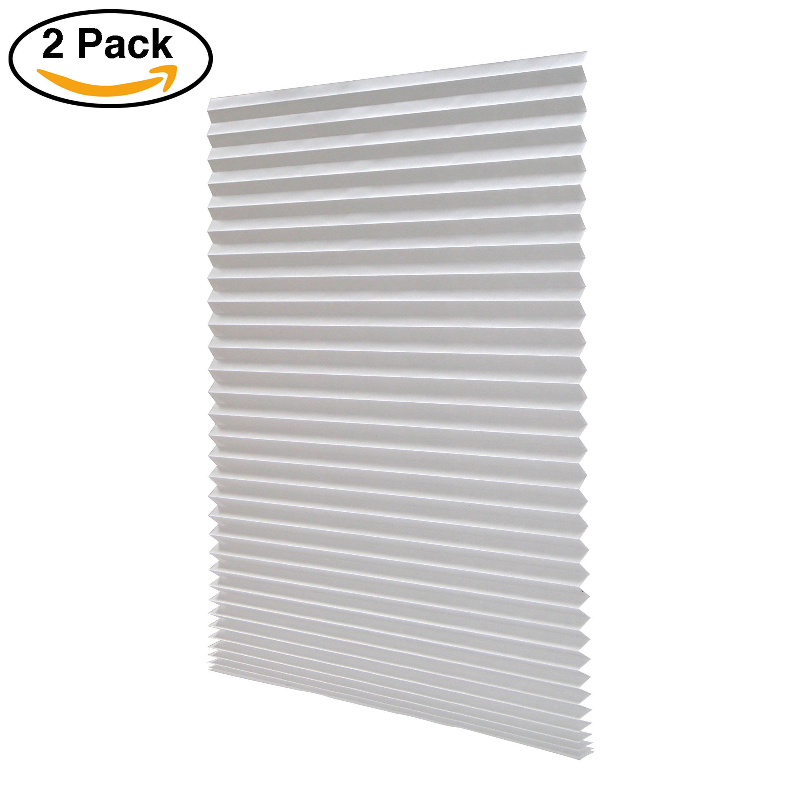 LUCKUP 2 Pack Cordless Light Filtering Pleated Fabric Shade,Easy To Cut and Install, with 4 Clips (36"x72"- 2 Pack, White)