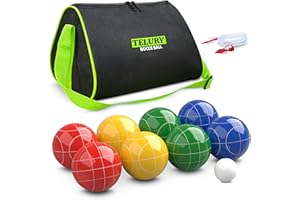 TELURY Bocce Ball Set 100mm Regulation Size and Weight for Lawn, Beach Bocci Game Sets for 2-8 Players (Multi-Color)