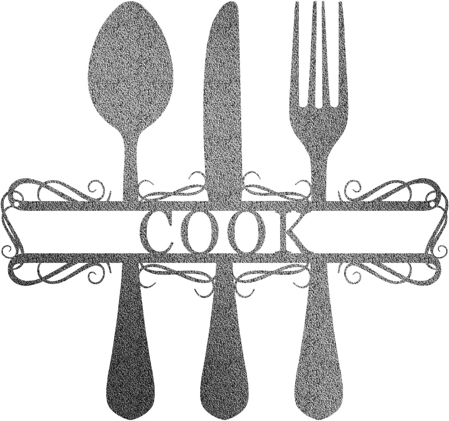 Redline Steel Personalized Wall Decor - Kitchen Fork and Spoon Custom Family Name Sign - Last Names A-Z for Home, Outdoors (Silver, Small)