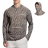 Men's Hunting Camo Hoodie with Mask, Lightweight Camouflage Long Sleeve Shirt for Fishing Hiking Camping