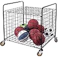 MyGift Professional Gym Metal Multi Sports Ball Storage Cart with Jumbo Industrial Wheels, Commercial Grade Portable Equipment Locker Cage for Basketball, Football, Soccer, Volleyball