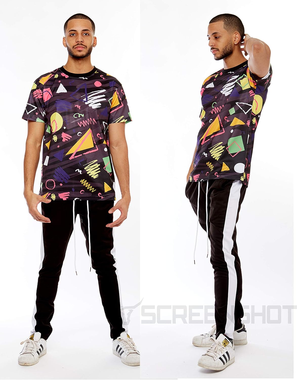 Screenshotbrand Mens Hip Hop Premium Slim Fit Track Pants - Athletic Jogger Bottom with Side Taping: Clothing