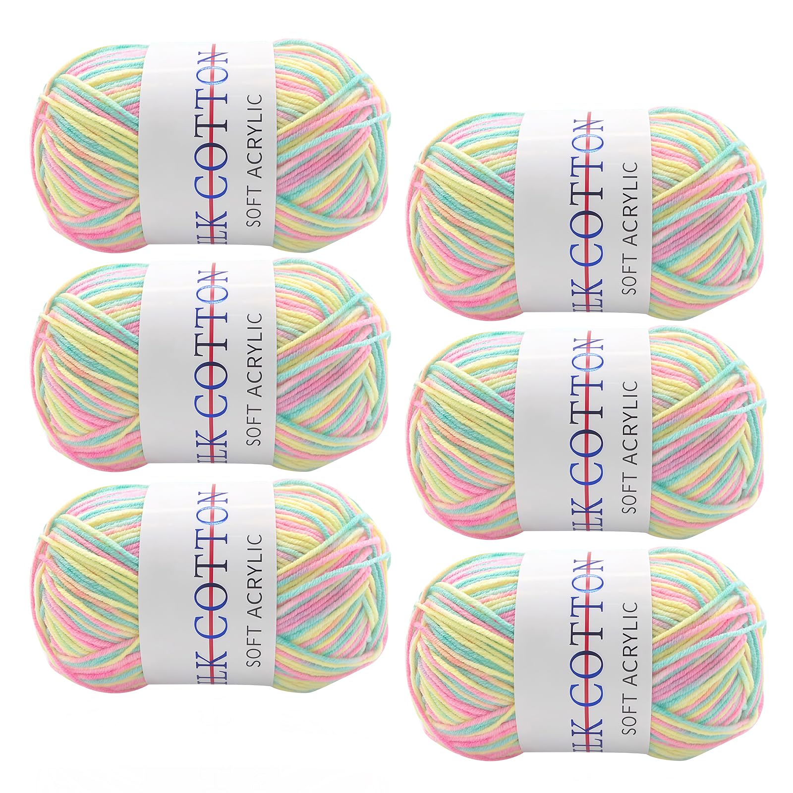 ericotry Knitting Yarn 6 x 50g Double Knitting Yarn Set Colourful Chunky Acrylic Yarn Candy Color Perfect for Any Crochet and Knitting Mini Project