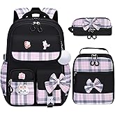 NSEQB Girls Backpack,Kids School Backpack With Lunch Box Pencil Case Set,Cute Childrens Schoolbag For Girls