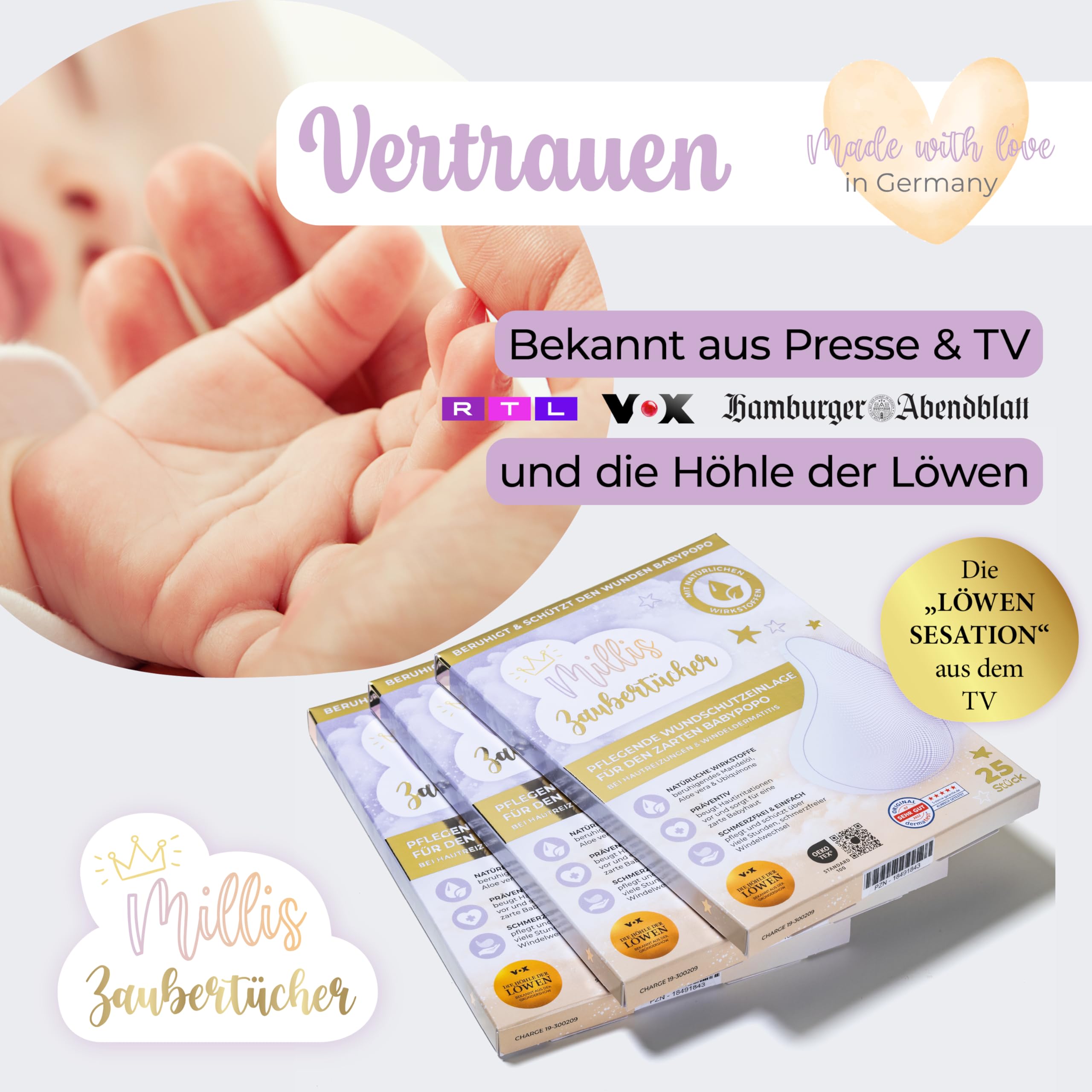 Millis Zaubertücher Baby Wundschutz | bei Windeldermatitis & wundem Po | 3-in-1 Pflege ohne Cremen | Aloe Vera, Mandelöl & Q10 | 25 Tücher | bekannt aus „Die Höhle der Löwen" 6