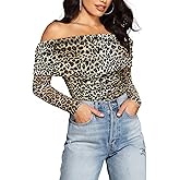 SAUNGKUAI Women's Off The Shoulder Long Sleeve Bodysuit Sexy Slimming Body Suit Tops Sheer Mesh Ruched Fall Outfits 2026