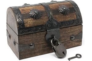 Nautical Cove Keepsake Wooden Treasure Chest with Antique Jewelry Lock and Key (Small 5x3x3.25) – Decorative Box, Pirate Wooden Chest, Wood Box with Lid, Rustic Storage Chest