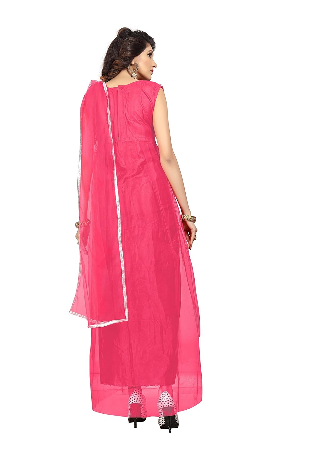 florence women's net pink party wear designer semi-stitched gown(gc002-new)