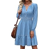 POTILI Denim Dress for Women Long Sleeve Tiered A Line Casual Flowy Babydoll Dress Jean Dresses with Pockets 2026