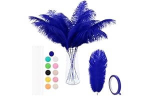 VONMXVTE Ostrich Feathers Bulk - 12Pcs 12-14inch Large Boho Feathers for Vase，Wedding Party Centerpieces and Home Decorations (Sapphire Blue)