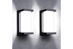 Juyace 18W Outdoor Wall Light Fixtures Exterior Waterproof Lanterns Matte Black Porch Sconces Wall Mounted Lighting 1800Lm 6000K IP65 for Garage Patio Front Door Entryway （2 Pack）