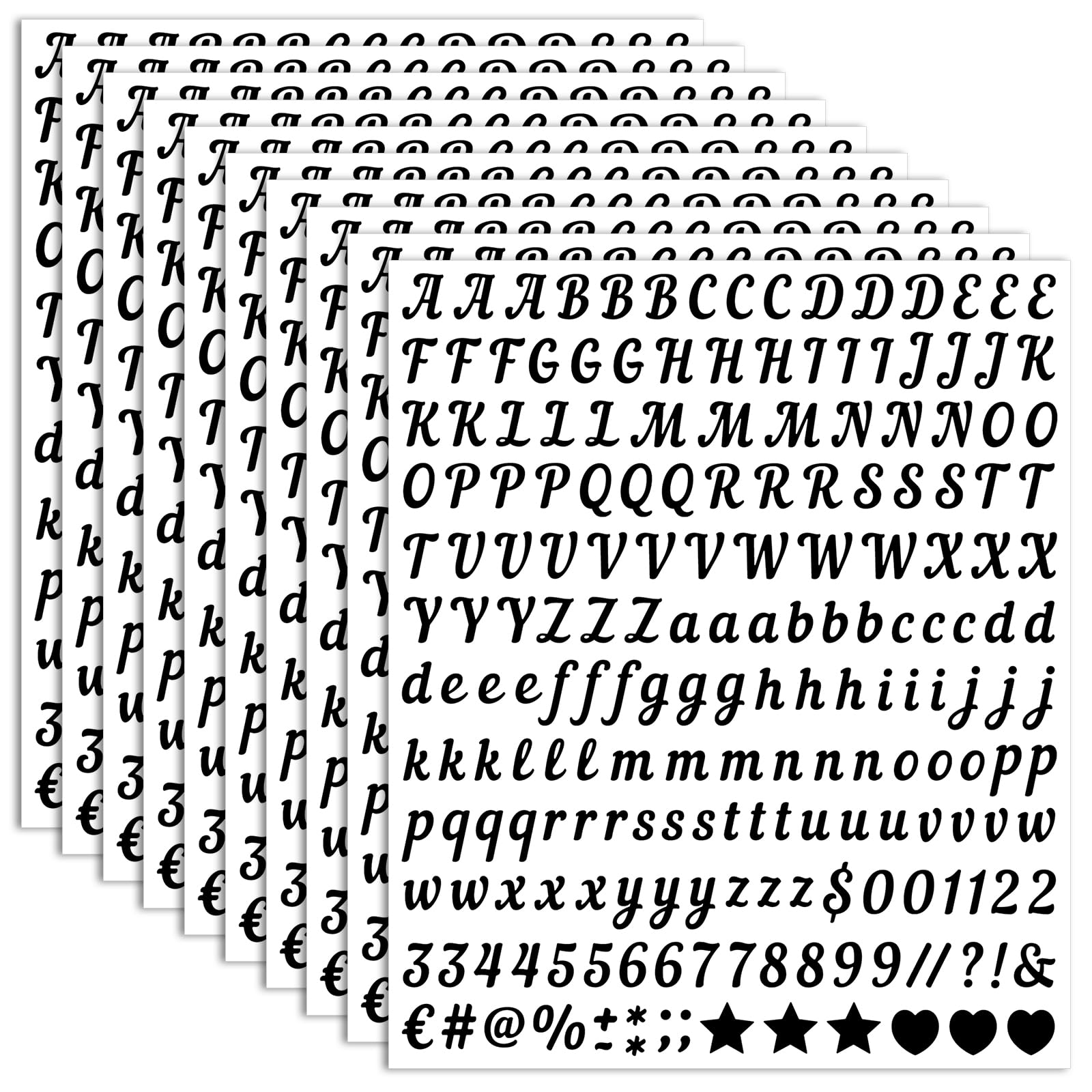 Photo 1 of 10 Sheets Small Letter Stickers - 0.5 Inch Handwritten Black Vinyl Self Adhesive Alphabet Number Stickers Stick on Letters for Arts Crafts Outdoor Sign Wall Mailbox Windows Doors Car Poster Board