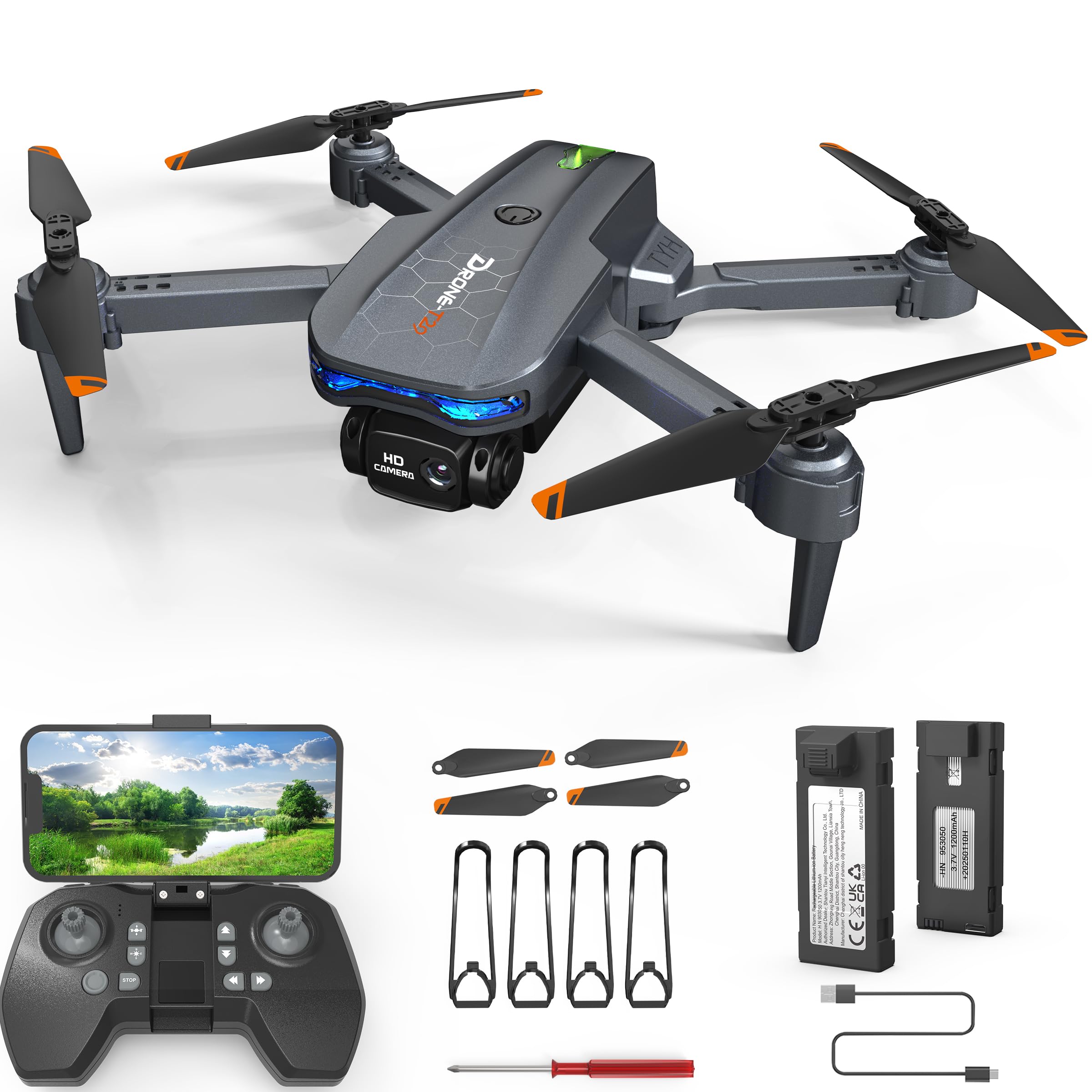 FERIETEL T29 C0 Drone with Camera 1080P, Foldable Mini Drones for Kids & Adults, RC Quadcopter for Beginners, 30 Mins Flight Time, Headless Mode, 3D Flips, 2x 1200mAh Batteries, Kids Toy Gift