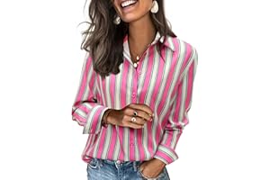 siliteelon Button Down Shirts for Women Striped Dress Shirts Long Sleeve Casual Collared Office Work Blouses Tops
