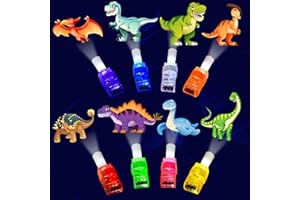 POPOOO 24PCS Dinosaur Party Favors-LED Finger Lights：Glow-in-the-Dark Light-Up Toys Bulk for Kids Boys Girls,Dino Birthday Party Decorations Supplies, Party Goodie Bags, Classroom Prizes, Fun Gifts