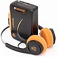 GPO W/938B/BT Personal Cassette Player Recorder Bluetooth WirelessWith Built-in Speaker Includes Bluetooth Headphones (Black/Orange)