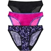OnGossamer Women's Intimate Apparel Mesh Low-Rise Bikini Panty, Black/Deep Fuchsia/Marble Sea, Small