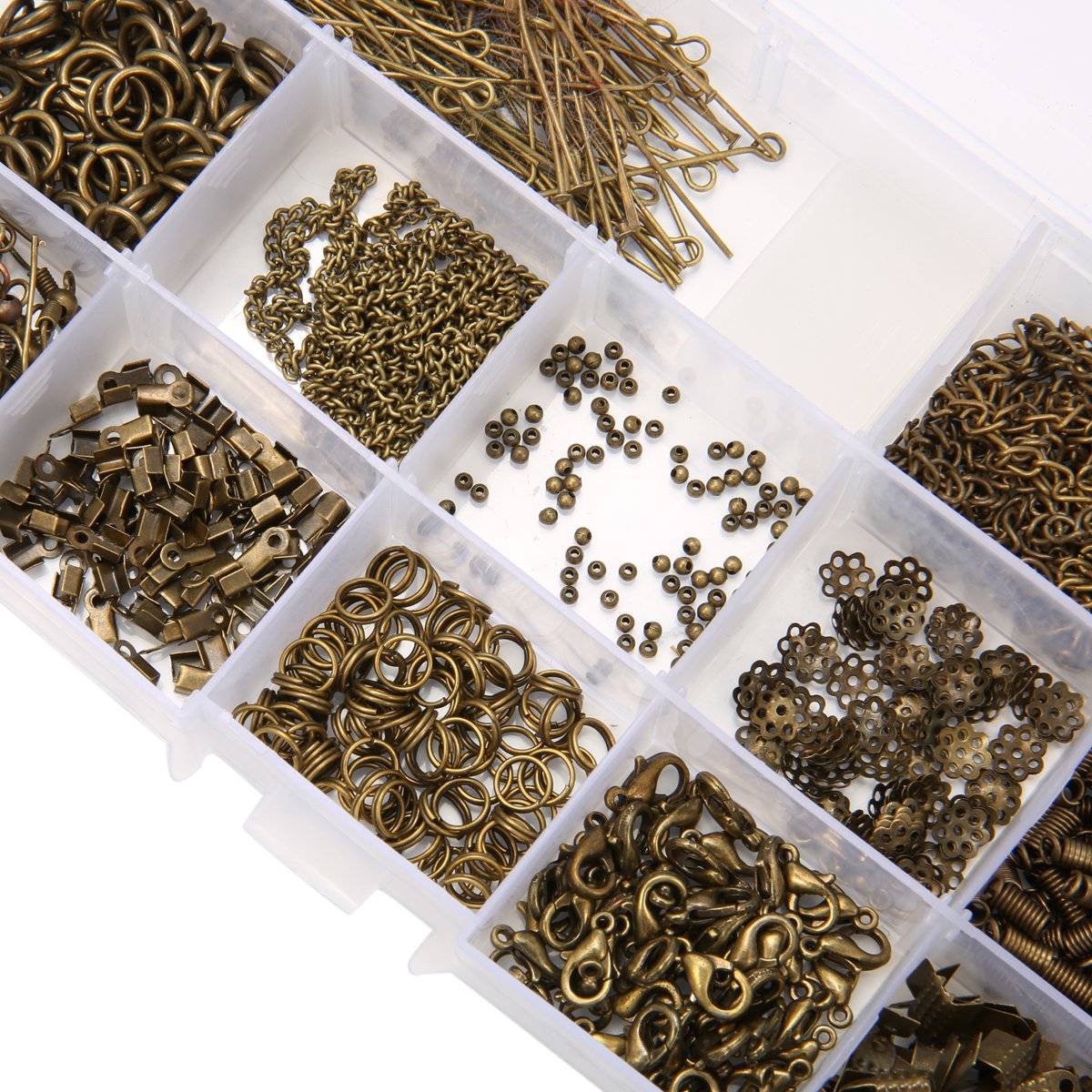 920 tlg Jeteven DIY Schmuck Basteln mit Zangen Set Schmuckherstellung, Schmuck Zubehör Werkzeug, Schmuckdraht Kette ohrringe spaltringe verschluss für Ohrring Armband Halsketten Anfänger bronze