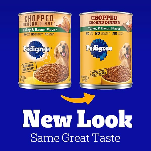 PEDIGREE CHOPPED GROUND DINNER ADULT SOFT WET DOG FOOD TURKEY & BACON DINNER, CANNED DOG FOOD, 13.2 OZ. CANS, 12 COUNT