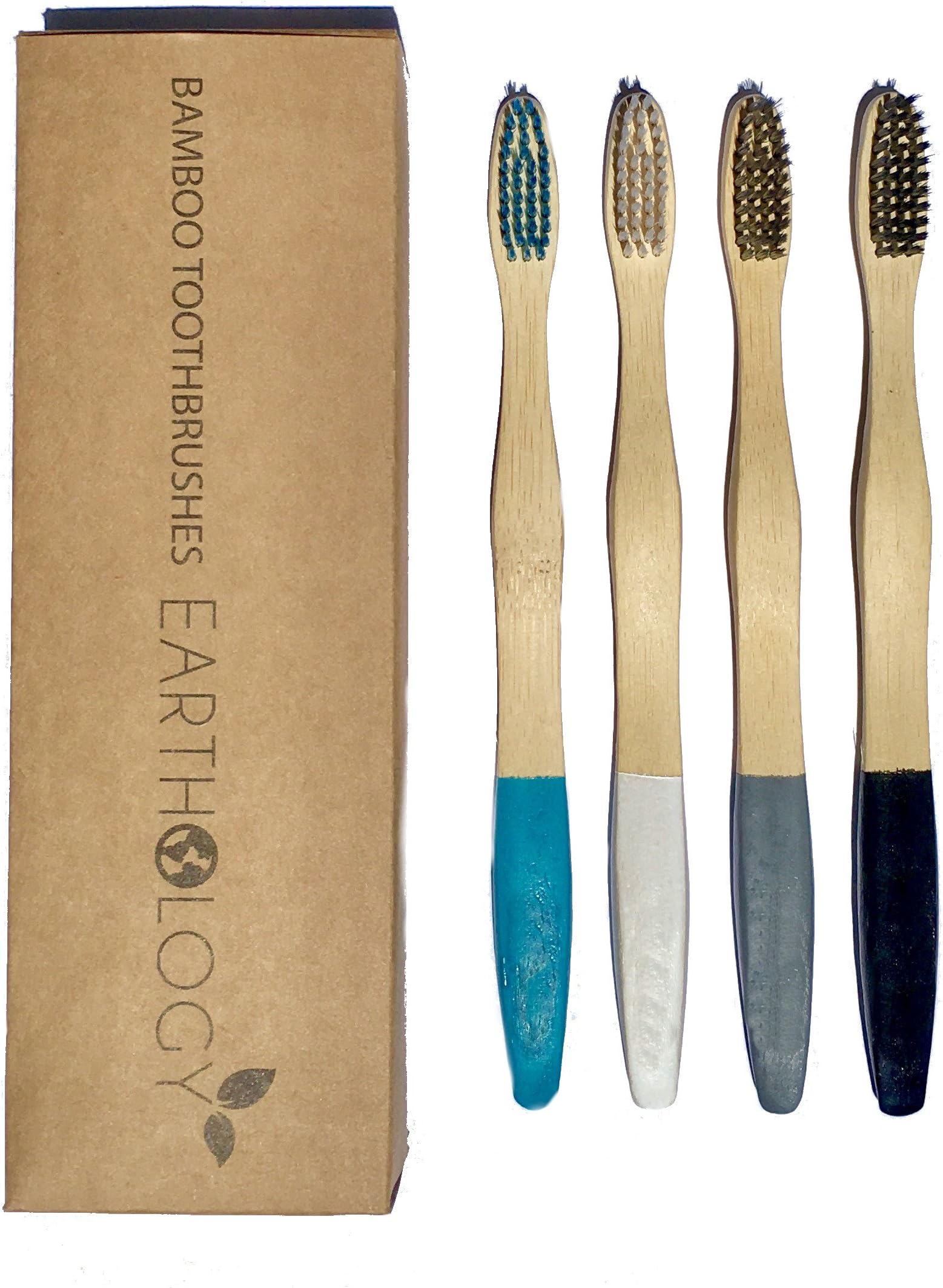 Earthology Bamboo Toothbrush w/Nylon Bristles - Biodegradable Wooden Toothbrush for Adults