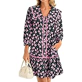 Wenrine Womens Casual Shirt Dresses 3/4 Long Sleeve Floral Button Down Flowy Babydoll Fall Mini Dress