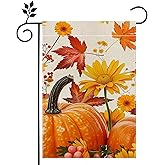 Fall Pumpkin Garden Flag for Outside 12x18 Inch Double Sided Maple Leaf Sunflower Yard Flag Farmhouse Holiday Decorations for Home
