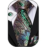 Hi-Tie 63" 70" Ties for Men Silk Extra Long Mens Ties Set and Pocket Square Cufflinks Paisley Necktie Business Wedding