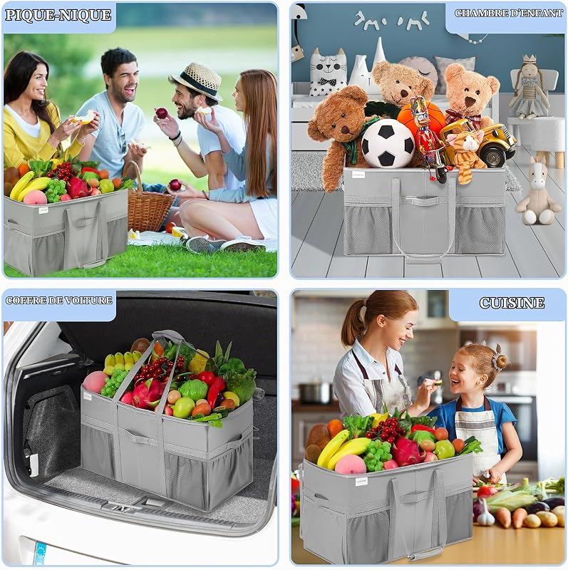 Lot de 2 Grands Cabas Réutilisables Extra-Larges - Sacs de Courses Solides et Résistants avec Poches et Poignées - Sacs Pliables pour Provisions - Cabas Escamotables avec Couvercles — photo 4 sur 7