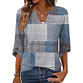 CUCUHAM Tunic Tops For Women Loose Fit Dressy V Neck 3/4 Sleeve T Shirts Plus Size Summer Outfits Business Casual Tops