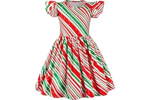WonderBabe Christmas Dresses for Girls Toddler Xmas Tree/Santa Hat Print Dress Flutter Sleeve A-Line Casual Sundress