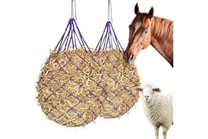 HAYSRMAN 2PCS Hay Nets for Horses,2.36"x2.36" Holes 40”Horse Hay Feeder Net for Slower Feeding,Strong Load-Bearing Hay Bag Hanging for Horse Stable Trailer (Purple)