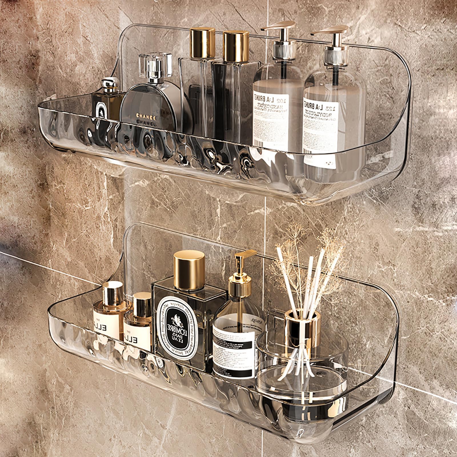 Photo 1 of CasaVibe 2 PCS Acrylic Wall Mounted Transparent Shelf, Non Drilled Wall Adhesive Bathroom Shelf with Self-adhesive Tape, Suitable for Storage in Bathrooms and Kitchens