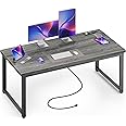 Huuger 55 Inch Desk with Power Outlets & USB-C, Deeper & Thicker Desktop, Robust Metal Tubes, Computer Desk, Heavy Duty Office Desk, Work Desk for Home Office, Grey