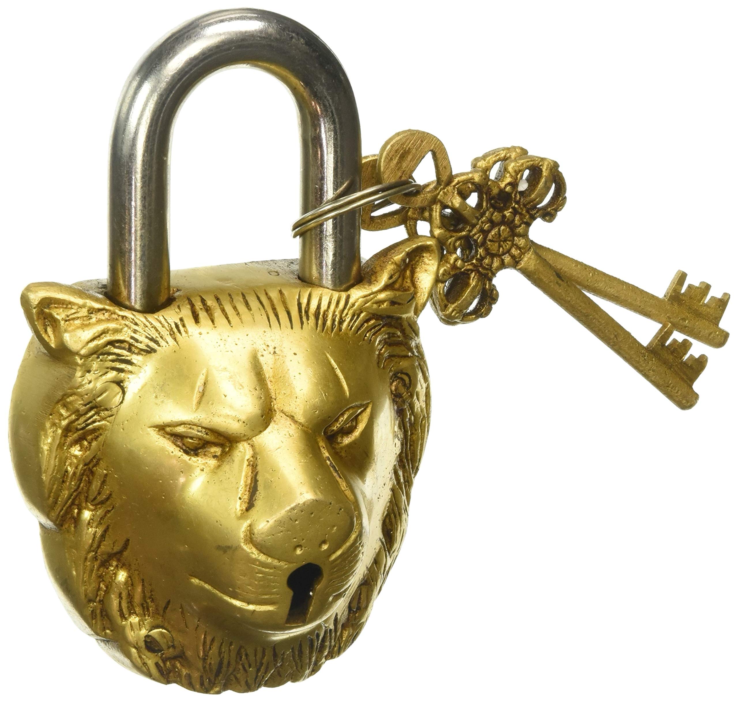 Purpledip Lion Shaped Brass Lock Antique Handcrafted Locks for Security (10004)