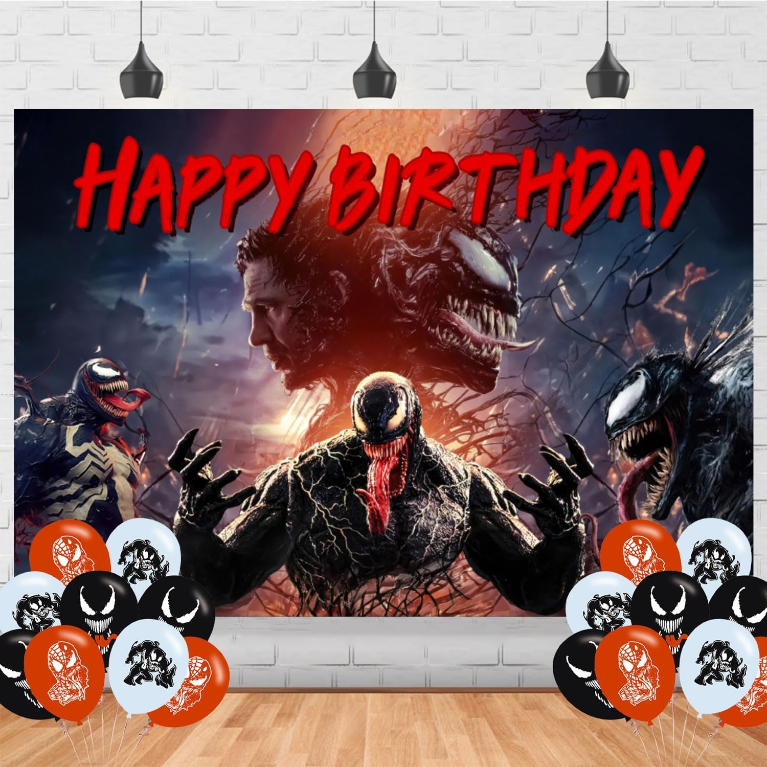 Photo 1 of Ven-om Birthday Party Supplies Backdrop 5x3 Super Hero Happy Birthday Background Photography Movie Party Decorations Banner Photo Booth Props