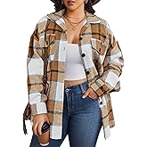Zeagoo Women's Plus Size Flannel Plaid Shacket Button Down Flannel Shirts Long Sleeve Casual Fall Jacket 2024