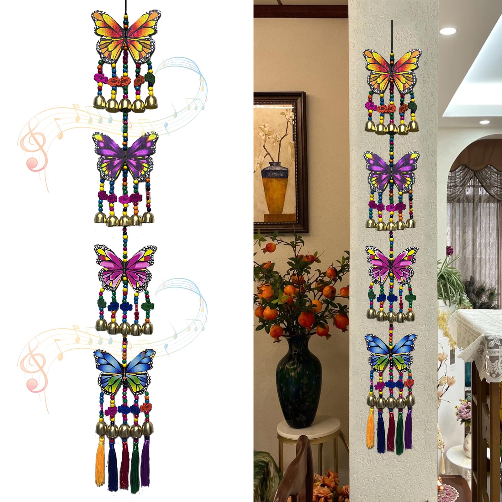 Wind Chimes Lawn Garden Decoration,39.3 Inches Wind Chimes Hanging Handmade Wind Chimes for Garden Wind Chimes Indoor and Outdoor,Butterfly Wind Chime Wooden for Garden and Home Decor Gift