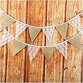 White Floral Lace Collection Rustic Linen Pennant Banner - 10.8 Feet