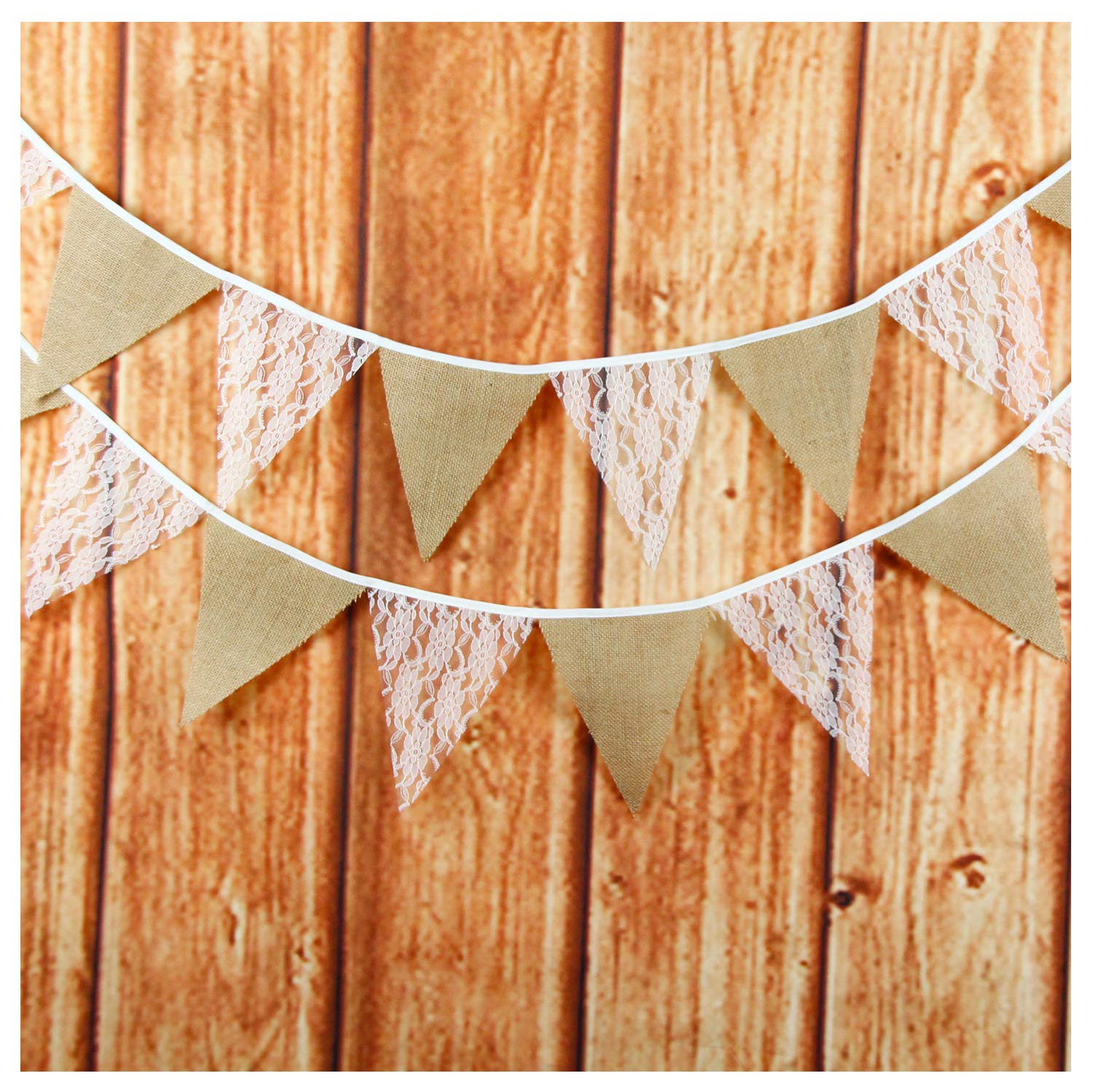 Photo 1 of White Floral Lace Collection Rustic Linen Pennant Banner - 10.8 Feet