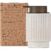 Fun Elements Ceramic Soap Dispenser, Wood Grain Plastic Soap Dispenser, 10oz Refillable Bottle for Liquid Soap - Kitchen, Sink, Bathroom