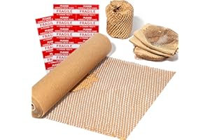 MCfleet 15"x135' Honeycomb Packing Paper Wrap Roll, Eco Friendly Packaging Material for Moving Shipping Gift Wrapping with 20 Fragile Stickers, Protective Recycled Cushion Wrap Suppliers Kraft Brown