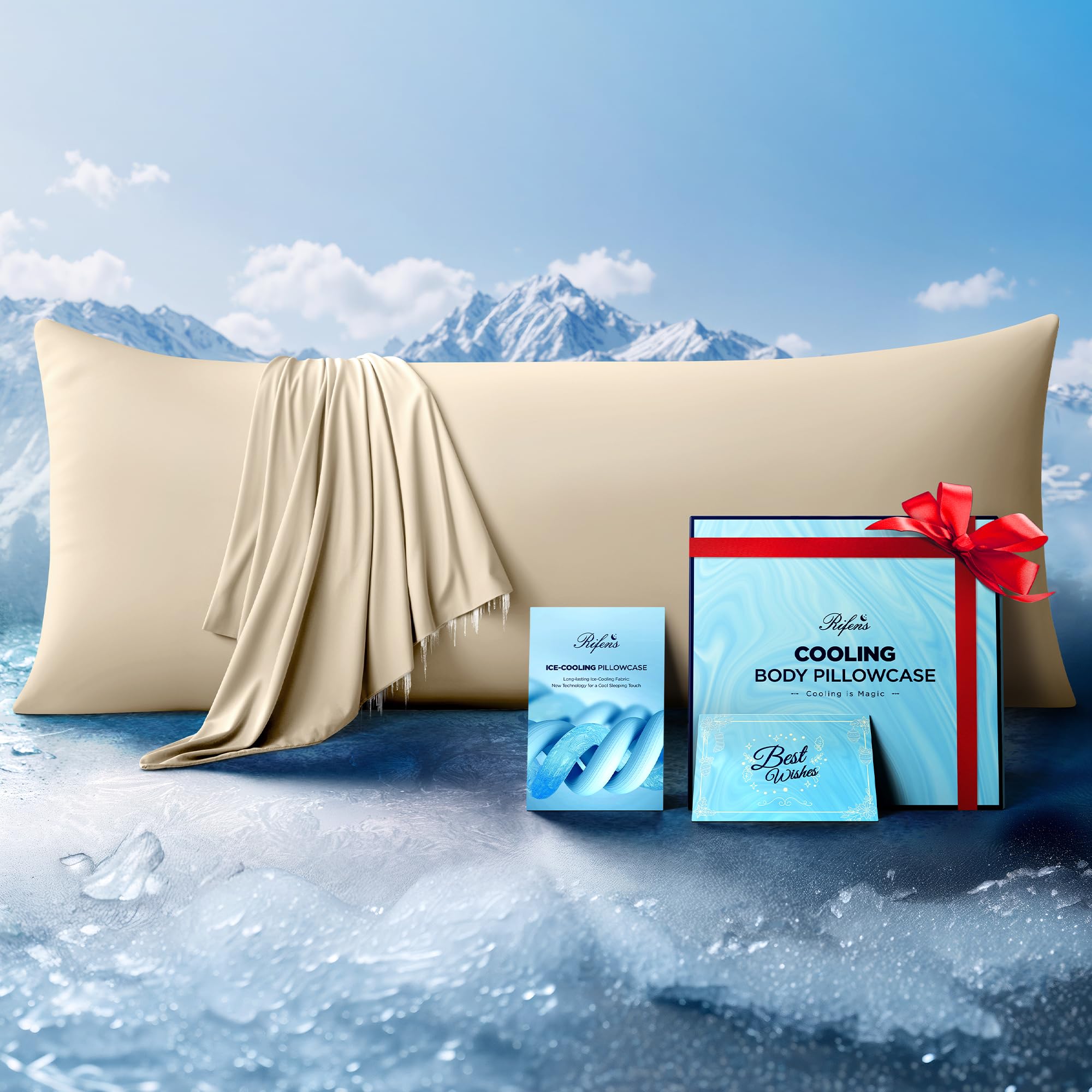 Photo 1 of Ice Cooling Body Pillowcase for Hot Sleepers – Stays Cool All Night, Silky Touch Long Body Pillow Cases with Invisible Zipper, Soft & Breathable Body Pillow Cover, Gift for Men Women - 20"x54", Beige