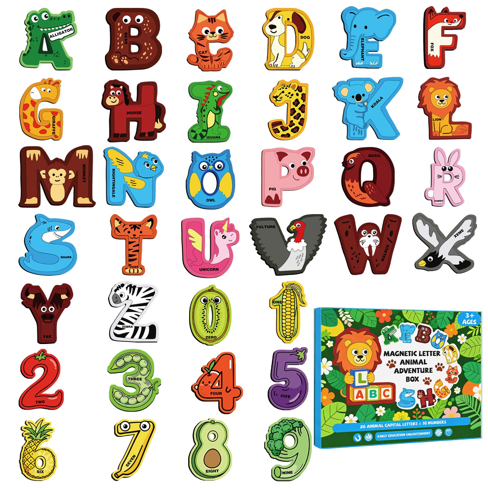 Large Size Magnetic Letters and Numbers Animal Cute Fridge Magnets ABC Alphabet Magnets for Toddlers 1-3 Refrigerator Magnets for Kids Preschool Spelling and Learning