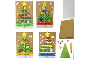 4E's Novelty Christmas Card Making Craft Kit for Kids (12 Pack) DIY Handmade Greeting Card with Envelopes & Supplies for Adults & Kids, Holiday DIY Christmas Party Invitation Card