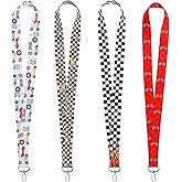 GTOTd Race Car Cool Teacher Neck Checkered Lanyard（4 Pack） for Key String Wallet. Cute Stuff Accessories Decor Gifts Merch Party Supplies ID Card Badge Holders Keychain for Kids Teens Student Office