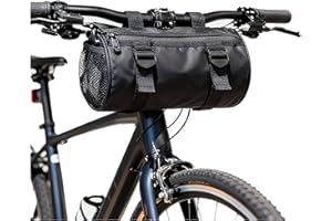 SEAFEW Bike Handlebar Bag, Waterproof Rain Cover Front Bike Bag for Bicycles, Mountain Road Bike Fram Storage Barrel Bag with Water-resistant Zippers, Cycling Commuter Shoulder Bag, Black